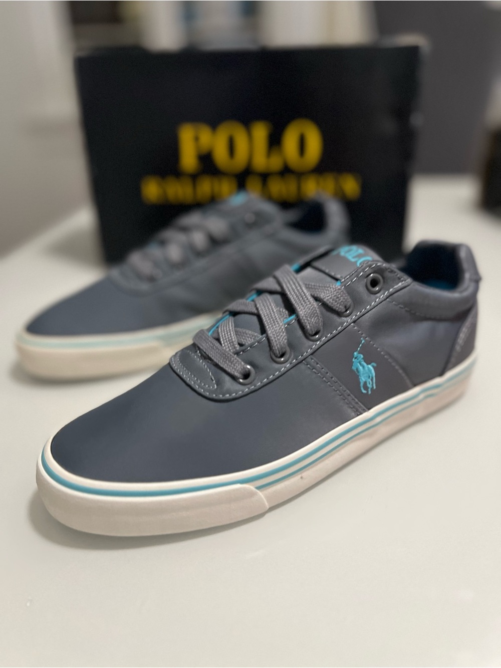 Polo by Ralph Lauren Gray Sneakers with Light Blue Accents